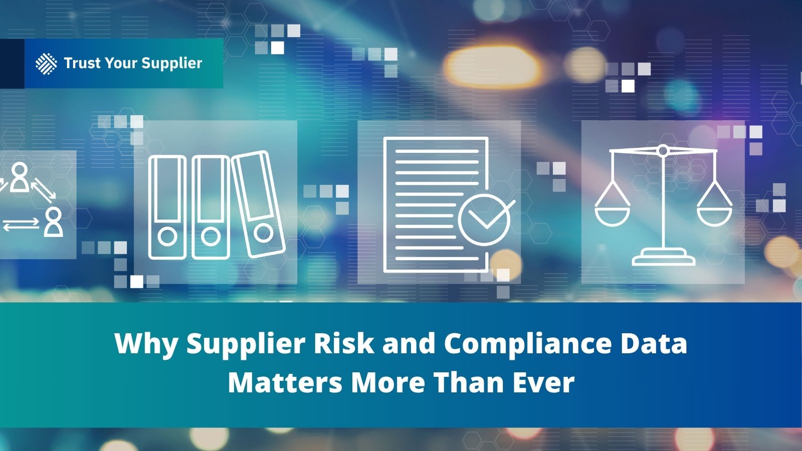 Compliance concept with graphics of documents, scales of justice, and a gavel representing supplier risk management and regulatory requirements.