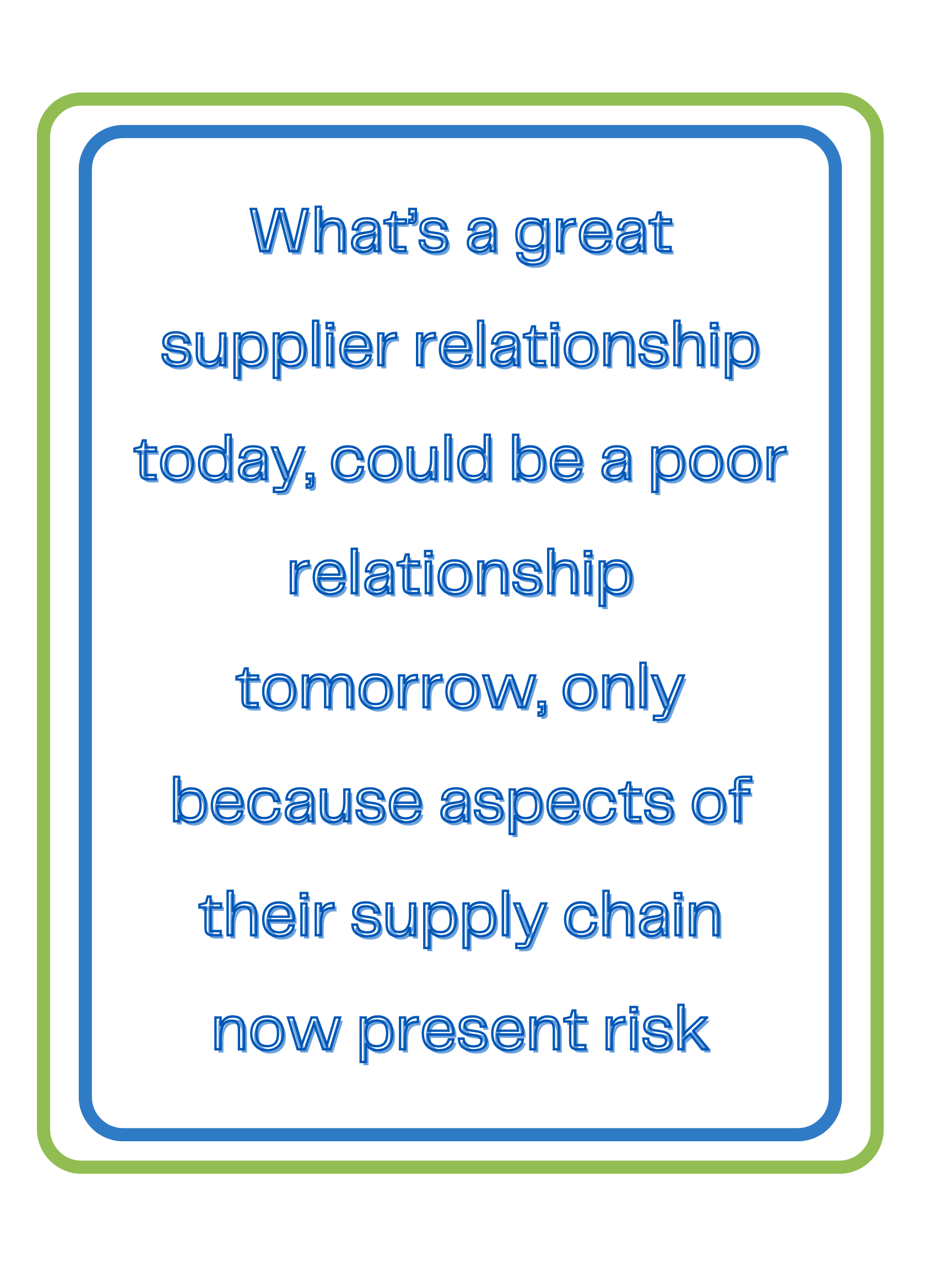 What's a Great Relationship today could be poor relationship tomorrow only because aspects of supply chain now present risk